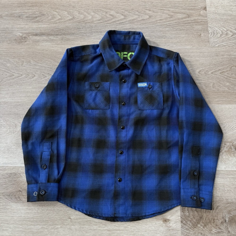 Dixxon DFC Youth Division Blue Black Boy's Flannel Button-Down Size Small Plaid